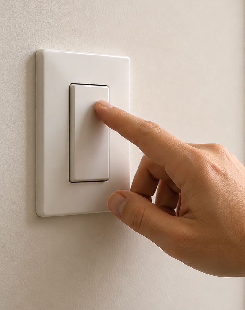 Hand betätigt einen Lichtschalter